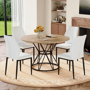 English Elm Table and Chair Set Round Marble Mdf Top with Shell Pu Seats for Modern Dining Black, White, Wood W1151S04903