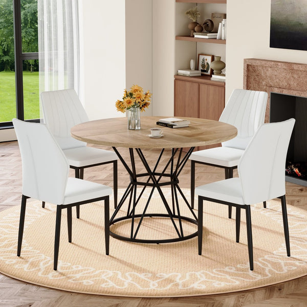 English Elm Table and Chair Set Round Marble Mdf Top with Shell Pu Seats for Modern Dining Black, White, Wood W1151S04903