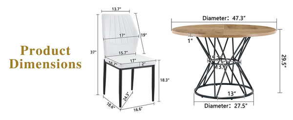 English Elm Table and Chair Set Round Marble Mdf Top with Shell Pu Seats for Modern Dining Black, White, Wood W1151S04903