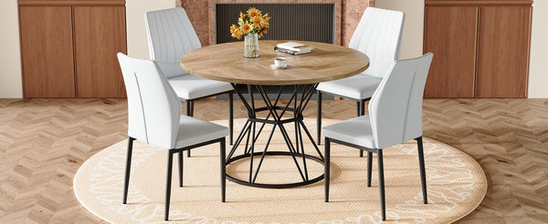 English Elm Table and Chair Set Round Marble Mdf Top with Shell Pu Seats for Modern Dining Black, White, Wood W1151S04903