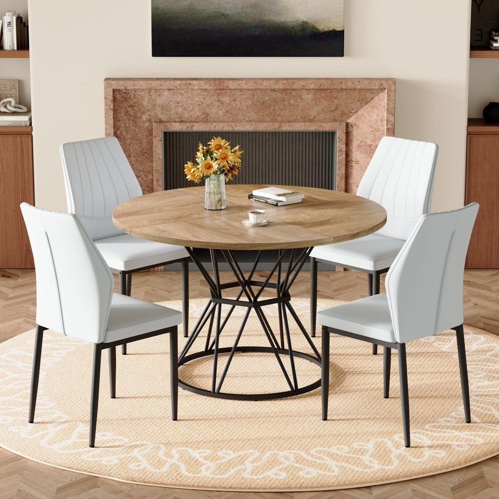 English Elm Table and Chair Set Round Marble Mdf Top with Shell Pu Seats for Modern Dining Black, White, Wood W1151S04903