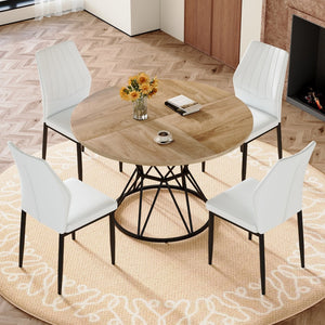 English Elm Table and Chair Set Round Marble Mdf Top with Shell Pu Seats for Modern Dining Black, White, Wood W1151S04903