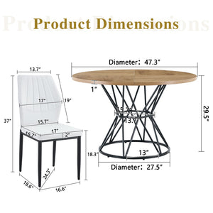 English Elm Table and Chair Set Round Marble Mdf Top with Shell Pu Seats for Modern Dining Black, White, Wood W1151S04903