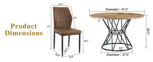 English Elm Table and Chair Set Round Marble Top Matte Metal Base Industrial Dining for Four Brown, Wood W1151S04905