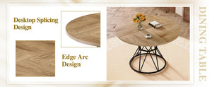English Elm Table and Chair Set Round Marble Top Matte Metal Base Industrial Dining for Four Brown, Wood W1151S04905