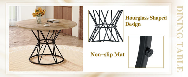 English Elm Table and Chair Set Round Marble Top Matte Metal Base Industrial Dining for Four Brown, Wood W1151S04905