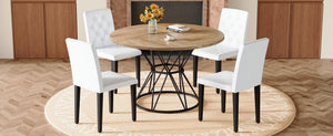 English Elm Table and Chair Set Round Marble Mdf Top with Four Pu Leather Seats Modern Dining Wood White W1151S04907