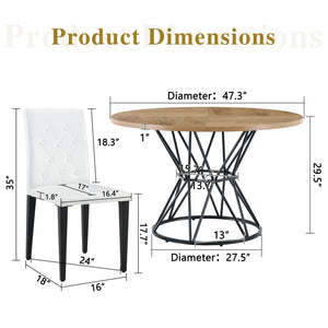 English Elm Table and Chair Set Round Marble Mdf Top with Four Pu Leather Seats Modern Dining Wood White W1151S04907