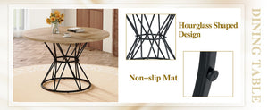 English Elm Table and Chair Set Round Marble Mdf Top with Four Pu Leather Seats Modern Dining Wood Black - A W1151S04909