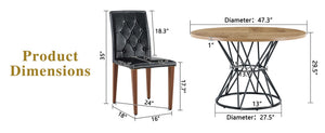 English Elm Table and Chair Set Round Marble Mdf Top with Four Pu Leather Seats Modern Dining Wood Black - B W1151S04911
