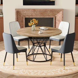 English Elm Table and Chair Set Round Mdf Five Piece Dining with Gold Accent Legs for Modern Spaces Wood Grain W1151S04921