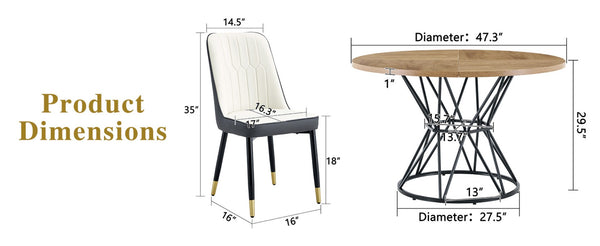 English Elm Table and Chair Set Round Mdf Five Piece Dining with Gold Accent Legs for Modern Spaces Wood Grain W1151S04921