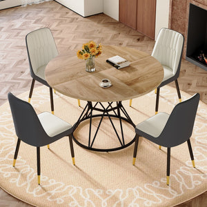 English Elm Table and Chair Set Round Mdf Five Piece Dining with Gold Accent Legs for Modern Spaces Wood Grain W1151S04921