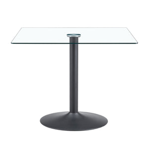 English Elm 38.5-inch Square Tempered Glass Dining Table Sculptural Pillar Base Seats Four Black W1151S04925