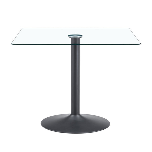 English Elm 38.5-inch Square Tempered Glass Dining Table Sculptural Pillar Base Seats Four Black W1151S04925