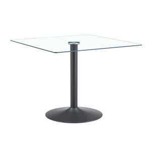 English Elm 38.5-inch Square Tempered Glass Dining Table Sculptural Pillar Base Seats Four Black W1151S04925