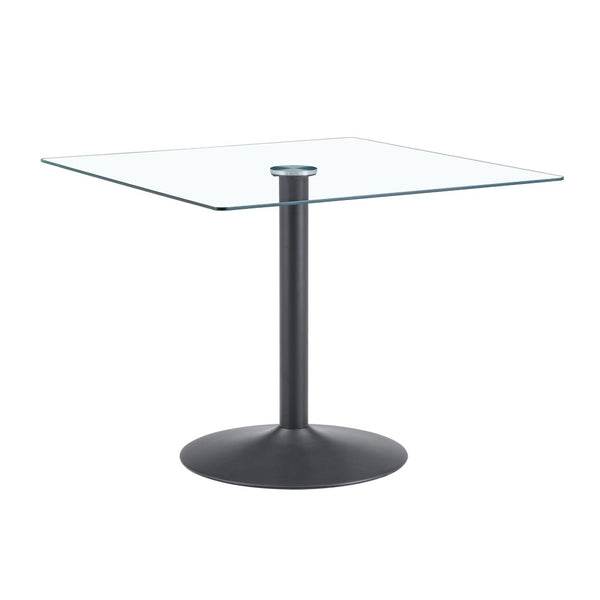 English Elm 38.5-inch Square Tempered Glass Dining Table Sculptural Pillar Base Seats Four Black W1151S04925