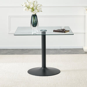 English Elm 38.5-inch Square Tempered Glass Dining Table Sculptural Pillar Base Seats Four Black W1151S04925