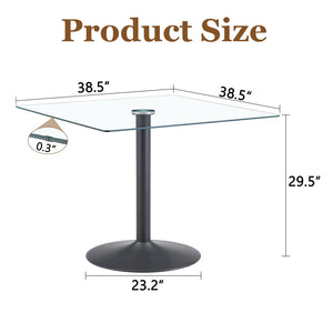 English Elm 38.5-inch Square Tempered Glass Dining Table Sculptural Pillar Base Seats Four Black W1151S04925