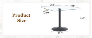 English Elm 38.5-inch Square Tempered Glass Dining Table Sculptural Pillar Base Seats Four Black W1151S04925