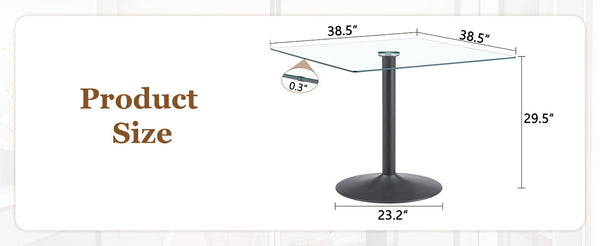English Elm 38.5-inch Square Tempered Glass Dining Table Sculptural Pillar Base Seats Four Black W1151S04925