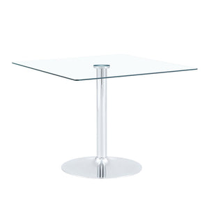 English Elm 38.5-inch Square Tempered Glass Dining Table Sculptural Pillar Base Seats Four Silver W1151S04926