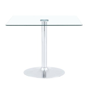 English Elm 38.5-inch Square Tempered Glass Dining Table Sculptural Pillar Base Seats Four Silver W1151S04926