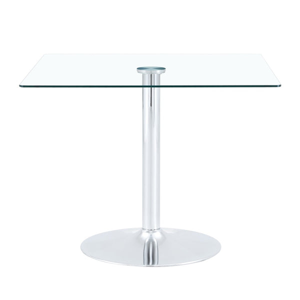 English Elm 38.5-inch Square Tempered Glass Dining Table Sculptural Pillar Base Seats Four Silver W1151S04926