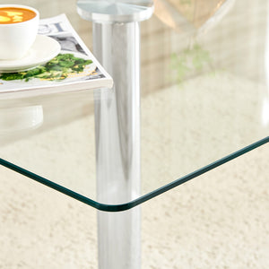 English Elm 38.5-inch Square Tempered Glass Dining Table Sculptural Pillar Base Seats Four Silver W1151S04926