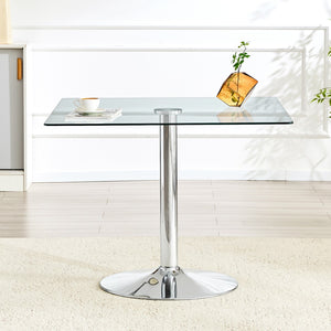 English Elm 38.5-inch Square Tempered Glass Dining Table Sculptural Pillar Base Seats Four Silver W1151S04926