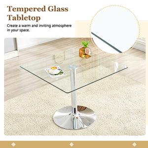 English Elm 38.5-inch Square Tempered Glass Dining Table Sculptural Pillar Base Seats Four Silver W1151S04926