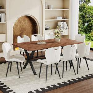 English Elm Table and Chair Set 9 Piece Industrial Dining with Mdf Top X Frame Metal Base Walnut White W1151S04932