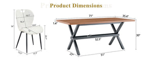 English Elm Table and Chair Set 9 Piece Industrial Dining with Mdf Top X Frame Metal Base Walnut White W1151S04932