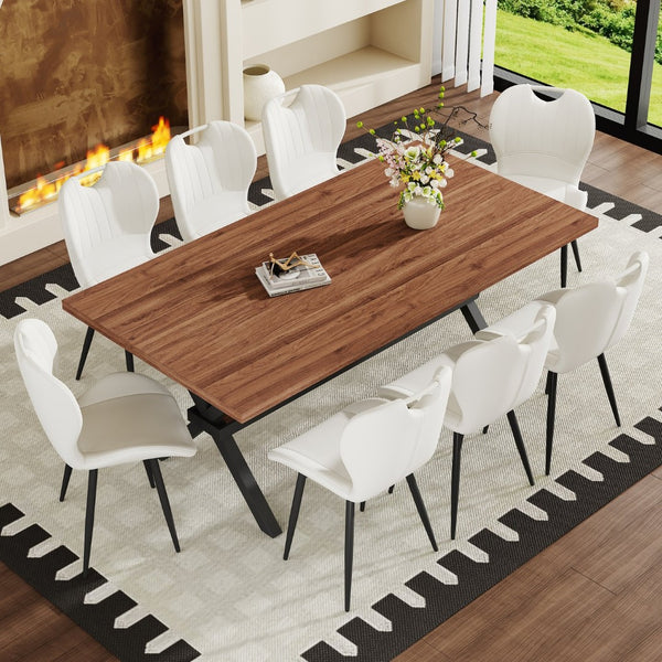 English Elm Table and Chair Set 9 Piece Industrial Dining with Mdf Top X Frame Metal Base Walnut White W1151S04932