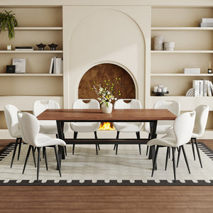 English Elm Table and Chair Set 9 Piece Industrial Dining with Mdf Top X Frame Metal Base Walnut White W1151S04932
