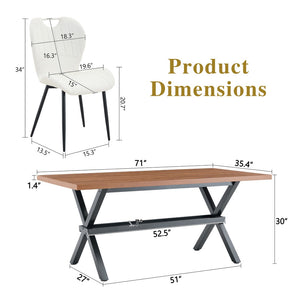 English Elm Table and Chair Set 9 Piece Industrial Dining with Mdf Top X Frame Metal Base Walnut White W1151S04932
