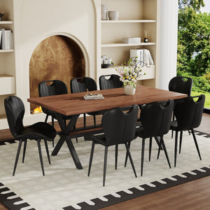 English Elm Table and Chair Set 9 Piece Industrial Dining with Mdf Top X Frame Metal Base Walnut Black W1151S04933