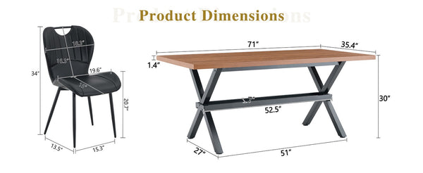 English Elm Table and Chair Set 9 Piece Industrial Dining with Mdf Top X Frame Metal Base Walnut Black W1151S04933