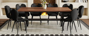 English Elm Table and Chair Set 9 Piece Industrial Dining with Mdf Top X Frame Metal Base Walnut Black W1151S04933