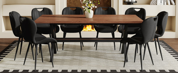 English Elm Table and Chair Set 9 Piece Industrial Dining with Mdf Top X Frame Metal Base Walnut Black W1151S04933