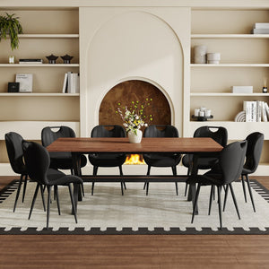 English Elm Table and Chair Set 9 Piece Industrial Dining with Mdf Top X Frame Metal Base Walnut Black W1151S04933