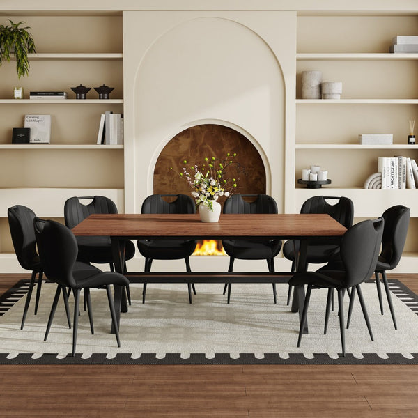 English Elm Table and Chair Set 9 Piece Industrial Dining with Mdf Top X Frame Metal Base Walnut Black W1151S04933