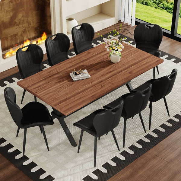 English Elm Table and Chair Set 9 Piece Industrial Dining with Mdf Top X Frame Metal Base Walnut Black W1151S04933