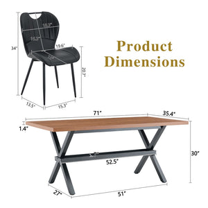 English Elm Table and Chair Set 9 Piece Industrial Dining with Mdf Top X Frame Metal Base Walnut Black W1151S04933