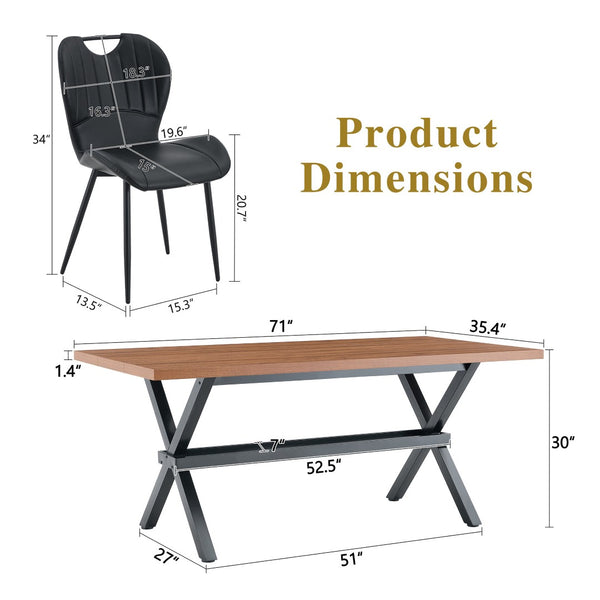 English Elm Table and Chair Set 9 Piece Industrial Dining with Mdf Top X Frame Metal Base Walnut Black W1151S04933