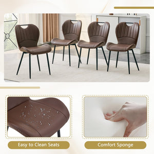 English Elm Table and Chair Set 9 Piece Industrial Dining with X Base and Brown Pu Leather Seating Walnut W1151S04934