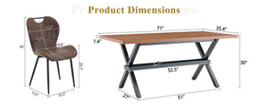 English Elm Table and Chair Set 9 Piece Industrial Dining with X Base and Brown Pu Leather Seating Walnut W1151S04934