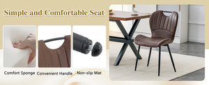 English Elm Table and Chair Set 9 Piece Industrial Dining with X Base and Brown Pu Leather Seating Walnut W1151S04934