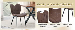 English Elm Table and Chair Set 9 Piece Industrial Dining with X Base and Brown Pu Leather Seating Walnut W1151S04934