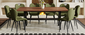 English Elm Table and Chair Set 9 Piece Walnut Mdf Top X Frame Seats Eight Dining Room Olive Green / Walnut + Black W1151S04935
